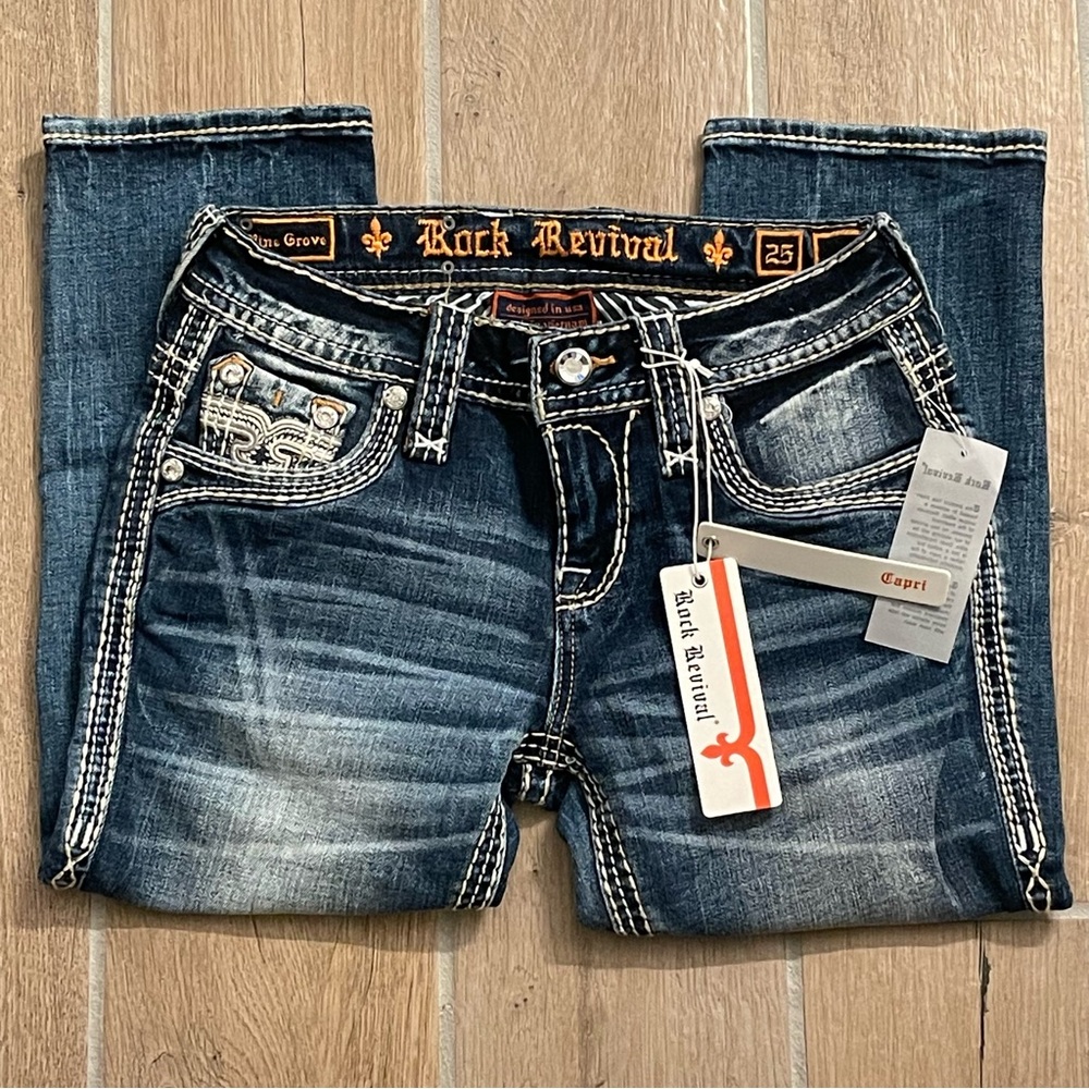Buckle Rock Revival Womens Pine Grove Denim Blue Size 25 Capri Short Jeans NEW